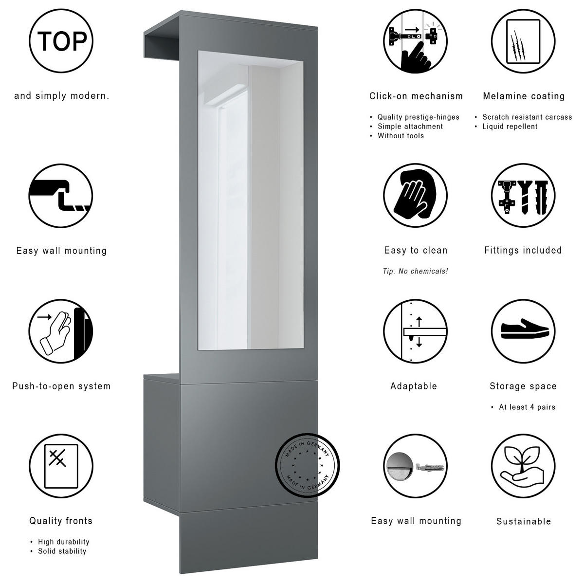 GARDEROBE Carlton Anthrazit matt - Anthrazit, Holzwerkstoff (52/193/35cm) - Vladon