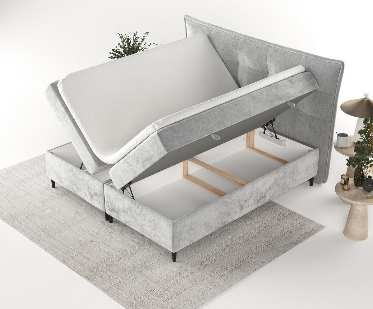 BOXBETT Las Palmas 200/200 cm Hellgrau im Lotta Stoff - Hellgrau/Schwarz, Holz/Holzwerkstoff (200/200cm) - AltaBeds