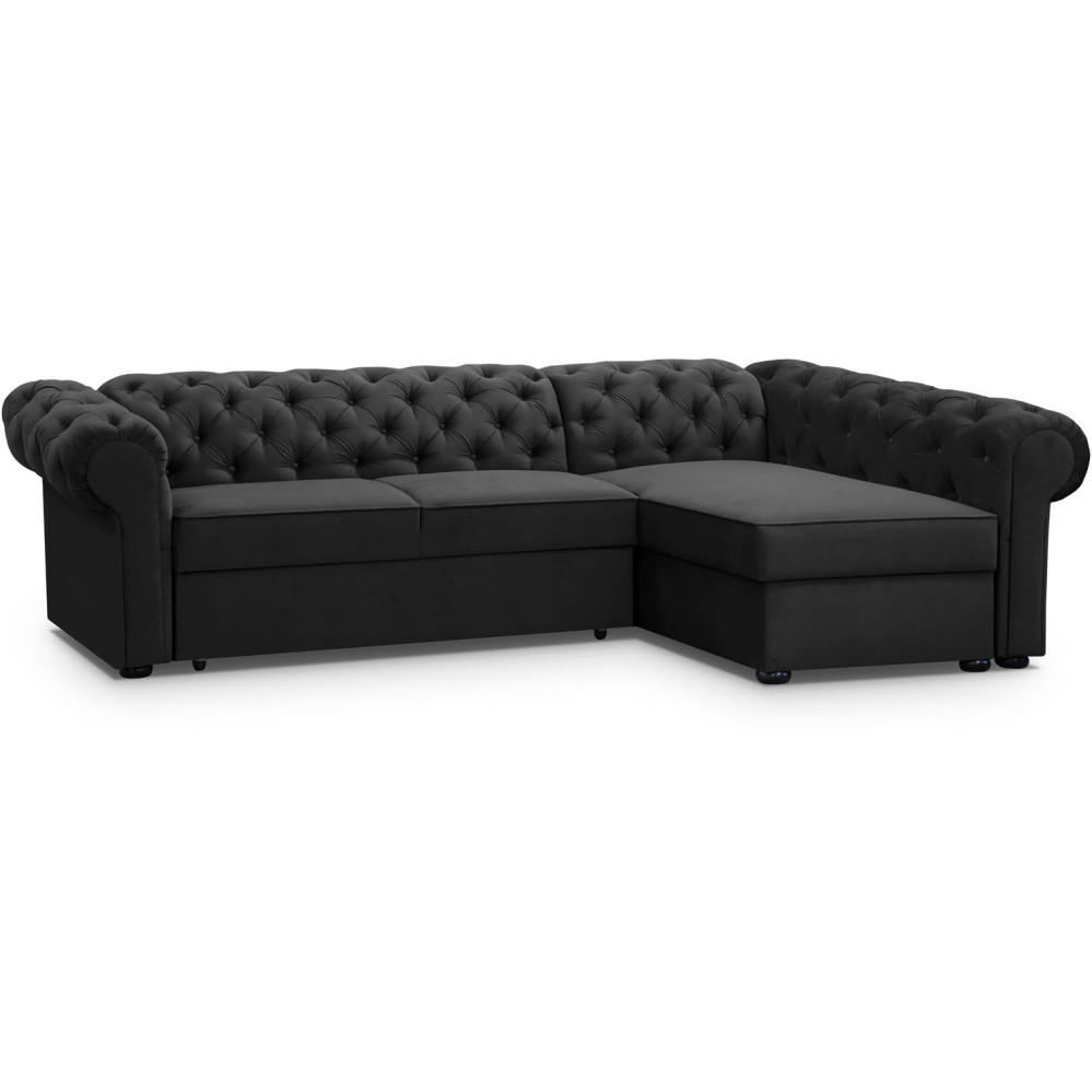 ECKSCHLAFSOFA Chester im Chesterfield-Stil, Schwarz, rechts - Schwarz, Textil (278/173cm) - Beautysofa