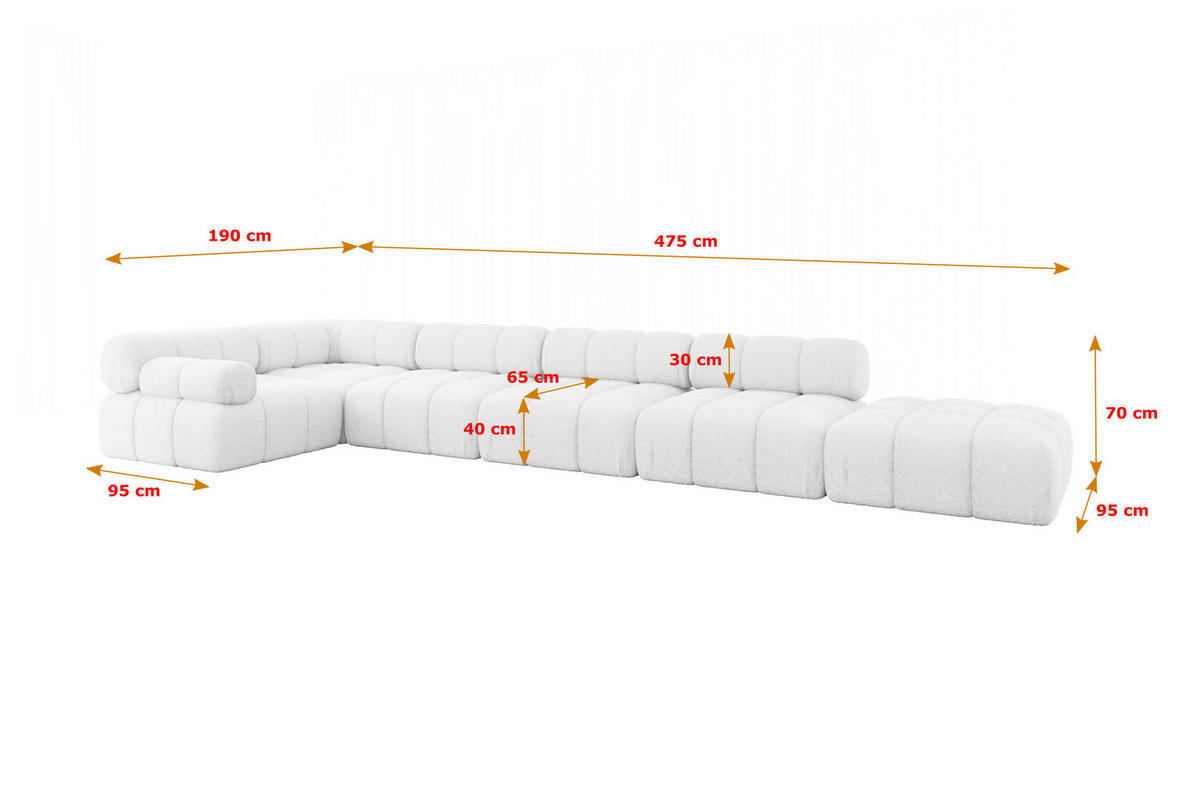ECKSOFA modulares Sofa Felto-L3 - 475x190x70 cm Weiß Bouclé - Weiß, Holzwerkstoff/Textil (475/190cm) - ALTDECOR