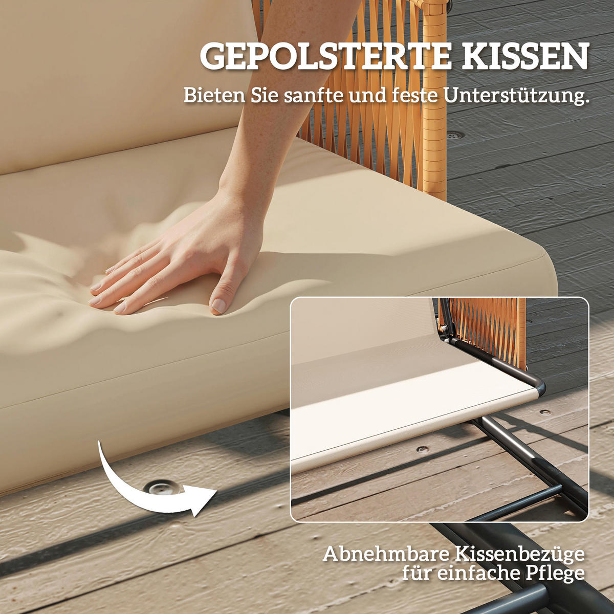 HOLLYWOODSCHAUKEL Metall Polyester Sand - Sandfarben/Schwarz, Textil/Metall (121/165/203cm) - Outsunny