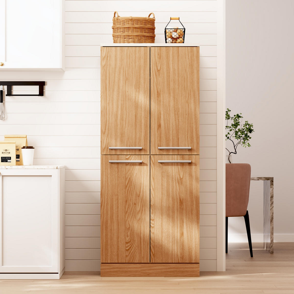 BUFFET 76/42/180 cm Weiß/Natur aus MDF mit 4 Türen - Weiß, Holzwerkstoff (76/180/42cm) - OKWISH