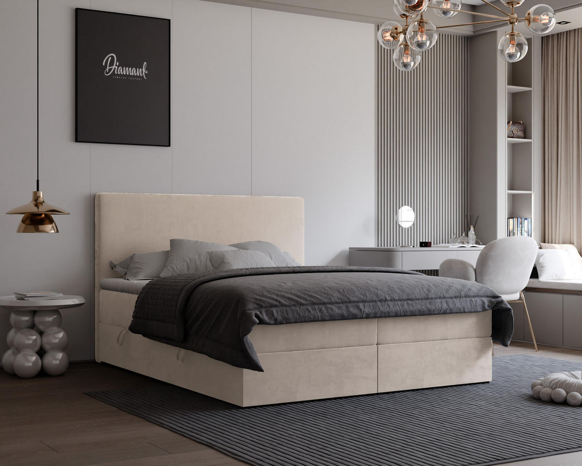 BOXBETT 160x200 cm mit Topper - Beige, Textil (160/200cm) - Idohome
