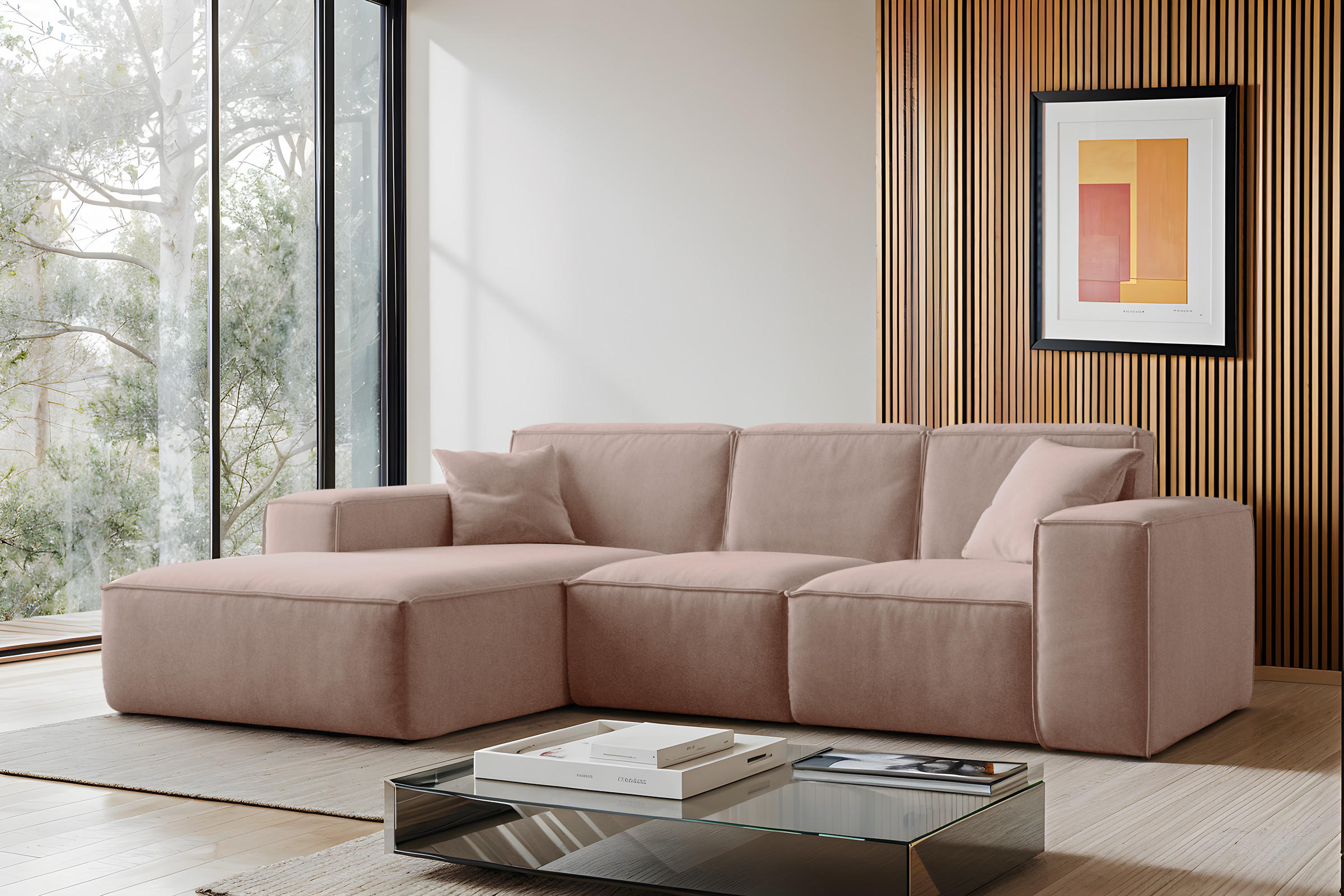ECKSOFA, Sofa L form, Couch L form Siena L stoff Salvador Rosa Links - Rosa, Holz (165/266cm) - Kaiser Möbel