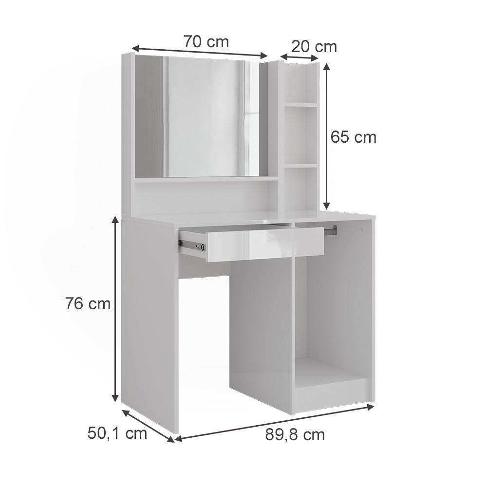 SCHMINKTISCH Sherry Weiß/Weiß Hochglanz 89.8 cm 3 Teile - Weiß Hochglanz, Holzwerkstoff (50.1cm) - Vicco