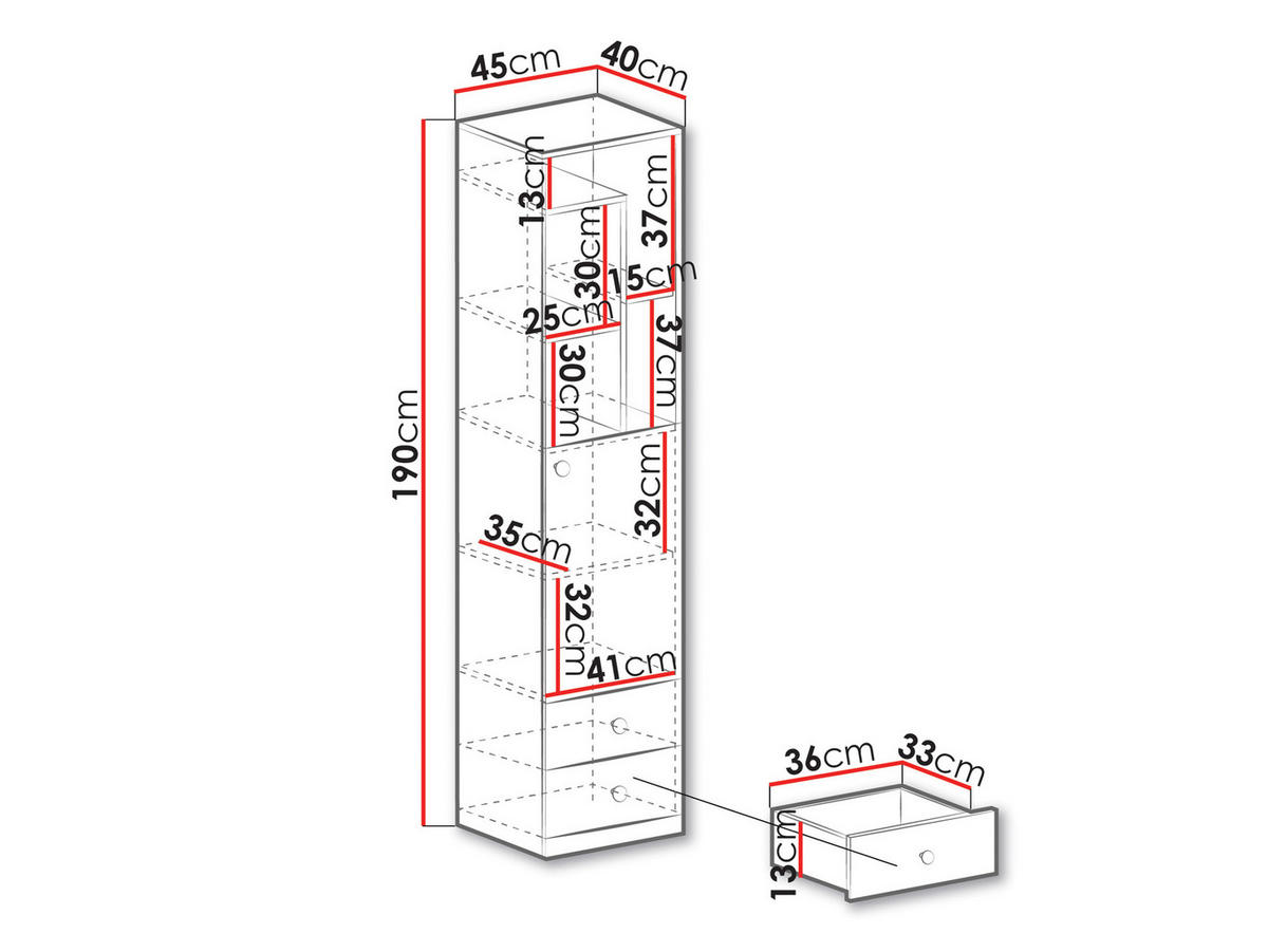 REGAL Pixel PX5 - Eichefarben/Weiß, Holzwerkstoff (45/190/40cm)