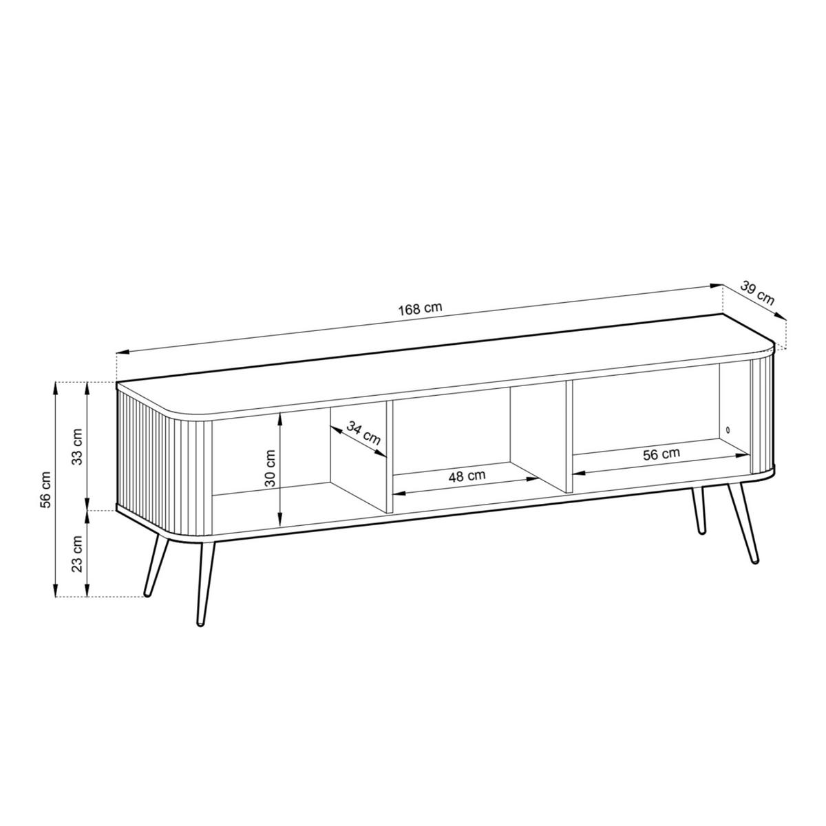 TV-BOARD PORTO (Oval, Rillenfront, Schwarz Matt, Goldene Füße) - Goldfarben/Schwarz, Holz/Holzwerkstoff (168/56/39cm) - Ravio