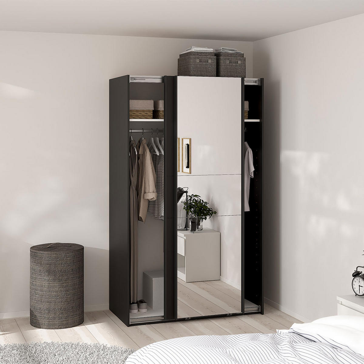 SCHIEBETÜRENSCHRANK, Como, Schwarz, Holzwerkstoff, 119 x 67 x 201 cm - Schwarz, Holzwerkstoff (119/201/67cm) - ebuy24