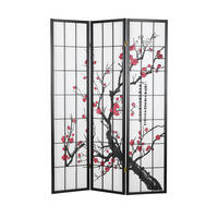 PARAVENT 3-tlg. 132/179 cm Schwarz Kirschmuster - Schwarz, Holz (132/179/2cm) - Homestyle4u