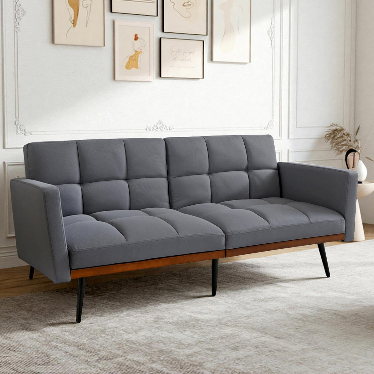 SCHLAFSOFA 146/60/70 cm in Leinenoptik Grau - Grau, Textil (146/70/60cm) - Oxeza