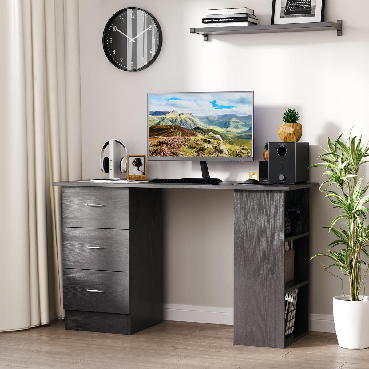 BÜROTISCH Schwarz, Silber 1 Stück - Multicolor, Holzwerkstoff (107/60/72cm) - GiPP
