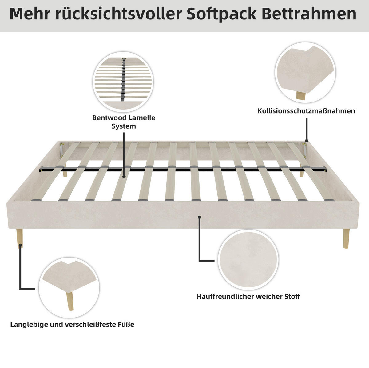 OBLAZINJENA postelja 160/200 cm z geometrijskim vzglavjem in letvenim dnom, Bež - bež, tekstil (160/200cm) - Redom