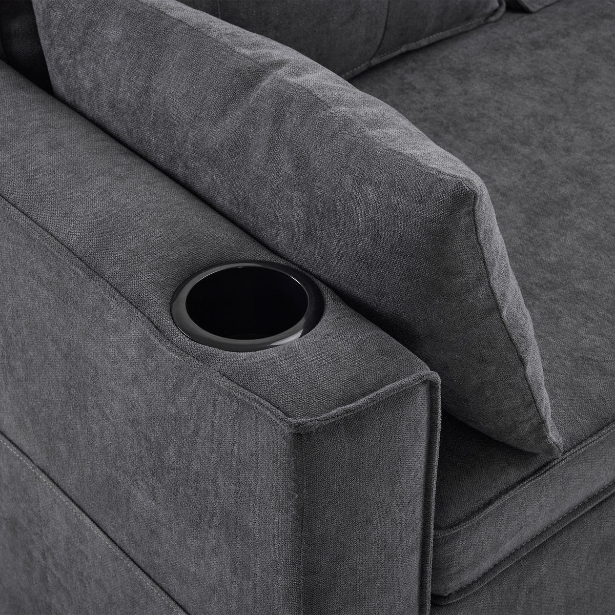 SCHLAFSOFA L-Form mit Stauraum und Getränkehalter - Grau, Textil (211/86/129.5cm)