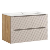 WASCHTISCHKOMBI 90cm 2 Teile - Ocean Beige O BM436 in Beige / Geölter Eiche - Beige, Holz/Keramik (90/57/46cm)