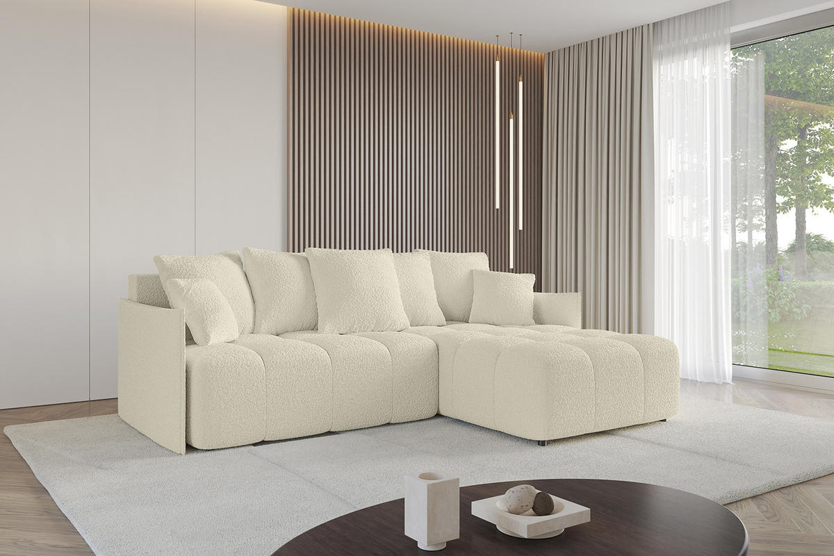 ECKSOFA Ottomane rechts LONLI-L 251x189x68 Creme Bouclé - Creme, Holzwerkstoff/Kunststoff (189/251cm) - ALTDECOR