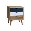 NACHTTISCH mit 3 Schubladen - Holzfarben, Weiß und Blau - LURVIA - Multicolor, Holz (45/57/40.5cm) - Vente-Unique