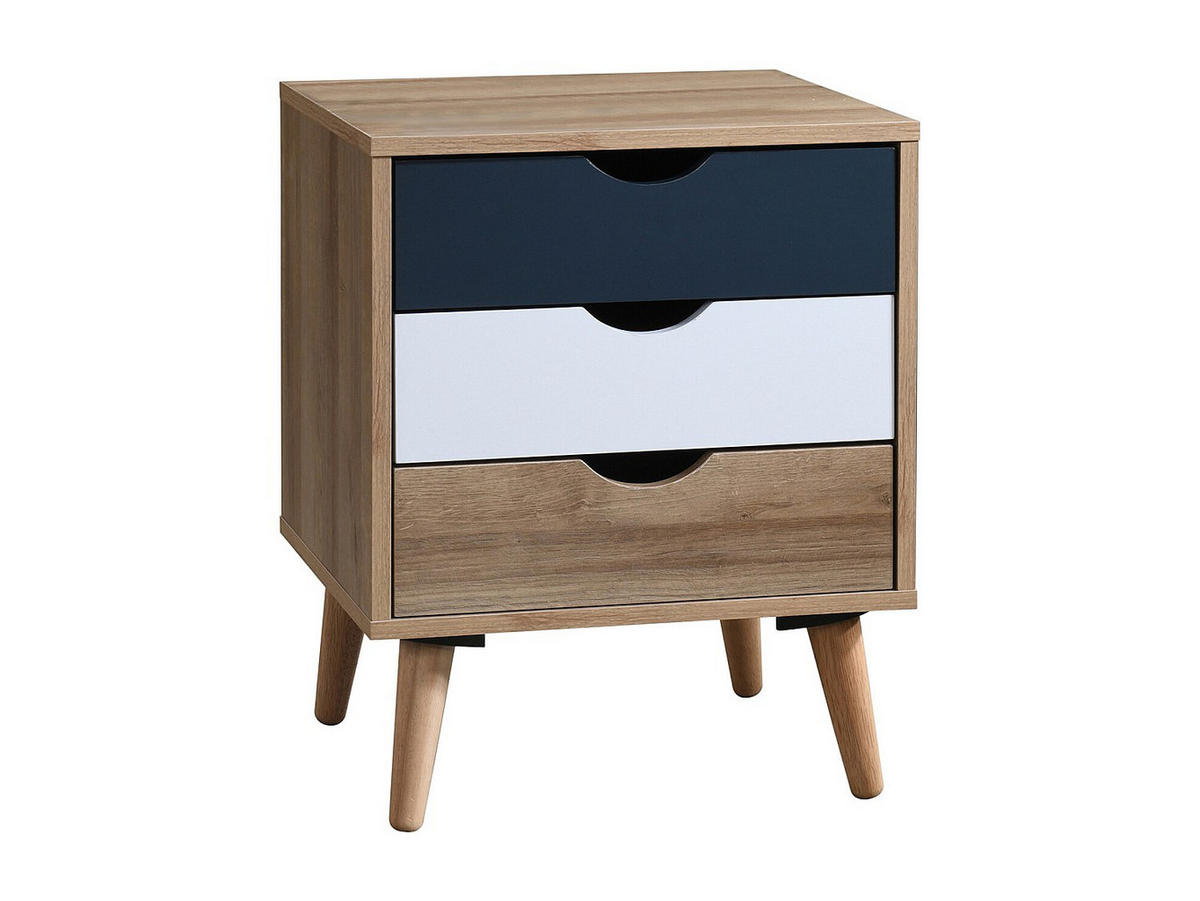 NACHTTISCH mit 3 Schubladen - Holzfarben, Weiß und Blau - LURVIA - Multicolor, Holz (45/57/40.5cm) - Vente-Unique