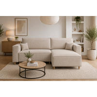 ECKSOFA mit Schlaffunktion und Bettkasten Rio, Ecksofa Cordstoff Creme, Ottomane Universal, 249x142 cm - Creme, Textil (249/142cm) - Marpur