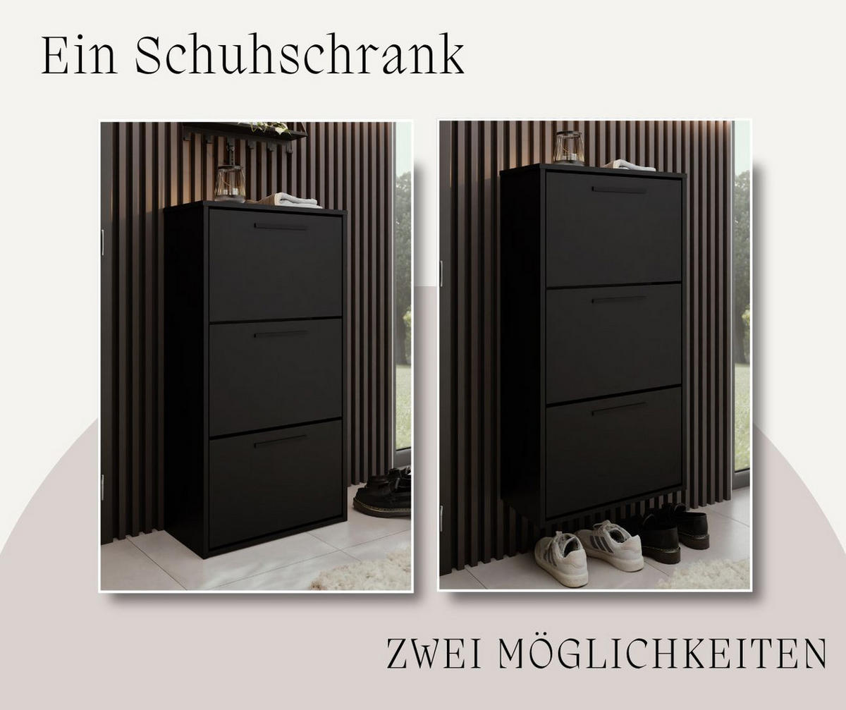 SCHUHSCHRANK Asper SCHUHSCHRANK Asper Schwarz - Schwarz, Holzwerkstoff (59/114.6/24cm) - Kier Furniture