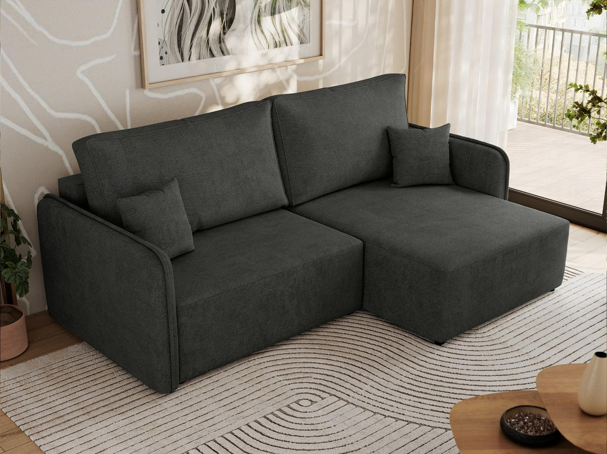 ECKSCHLAFSOFA MESTO L Dunkelgrau Struktur - rechts - Dunkelgrau/Schwarz, Kunststoff/Textil (147/227cm) - MKS
