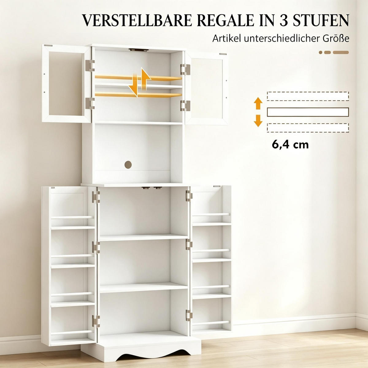 BUFFET DE-38833 60/39,5/179,6 cm 4 Türen und 8 Gewürzhalter Weiß - Weiß, Holzwerkstoff (60/179.6/39.5cm) - ComfortXL