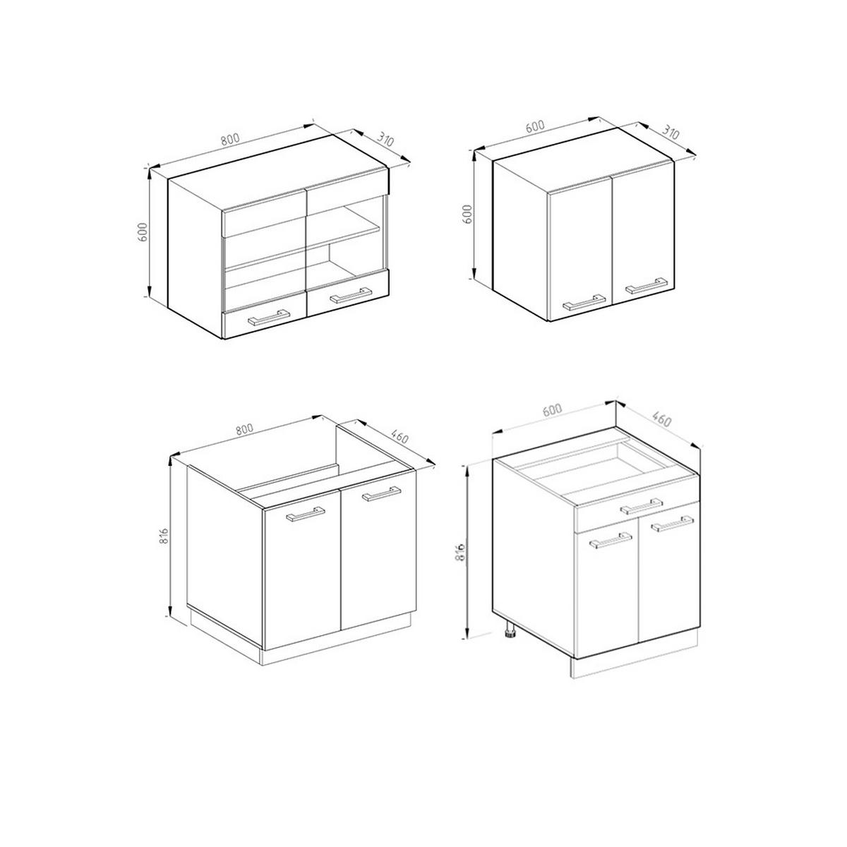 KÜCHENZEILE R-Line Beton/Weiß 140 cm, AP Eiche - Schieferfarben/Weiß, Holzwerkstoff (140/81.6/60cm) - Vicco
