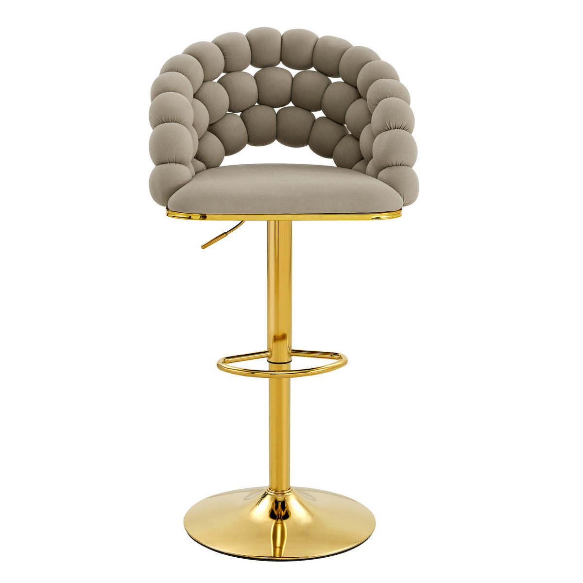 BARHOCKER 2er-Set aus Samt mit Gold-Gestell, Kugelketten-Rückenlehne und höhenverstellbar - Grau, Textil (45/112/52cm) - Urban Meuble