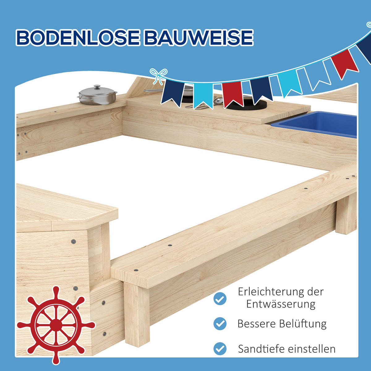 SANDKASTEN, Naturholz, Tannenholz - Naturfarben, Holz (180/103/144.5cm) - Outsunny