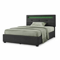 POLSTERBETT 90/200 cm in Grau Leinen mit 2 Schubladen, LED und verstellbarem Kopfteil - Grau, Holzwerkstoff/Textil (90/200cm) - STILVORA