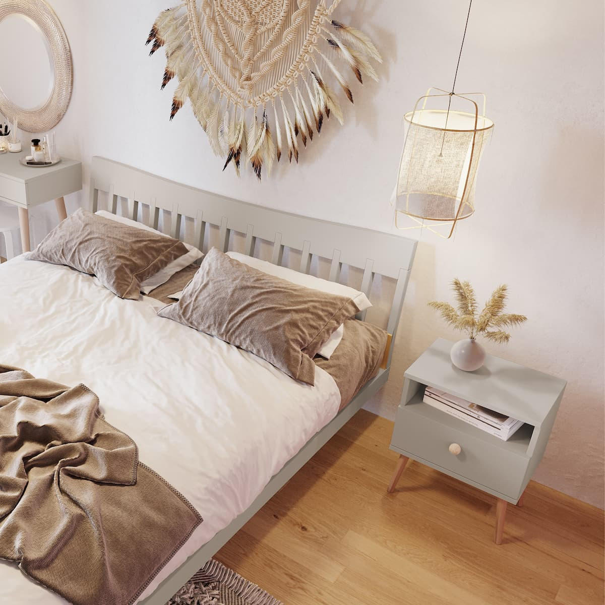 NACHTSCHRANK NATURA 44x31 cm, Kaschmir, mit Schublade und Fach - Creme, Holzwerkstoff (44/55.5/31cm) - Excellent Home