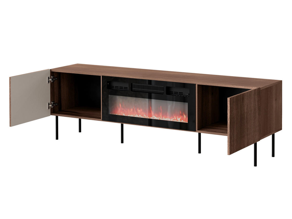 TV-ELEMENT Tacos 180 mit Elektrische Kamin - Schwarz/Braun, Holzwerkstoff/Metall (181/58/42cm) - MIRJAN24