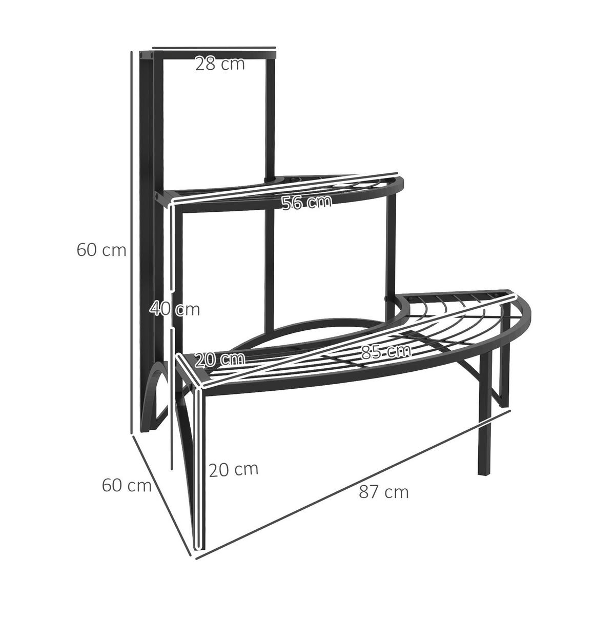 GARTENREGAL aus Metall 87x60x60 cm in Schwarz mit 3 Ebenen - Schwarz, Metall (60/60/87cm) - Modfu