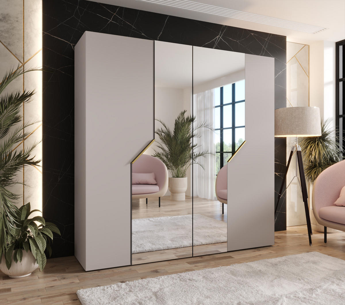 DREHTÜRENSCHRANK 202/200/52 4-türig - Beige/Goldfarben, Holz/Metall (200/202/52cm) - Abiks Möbel