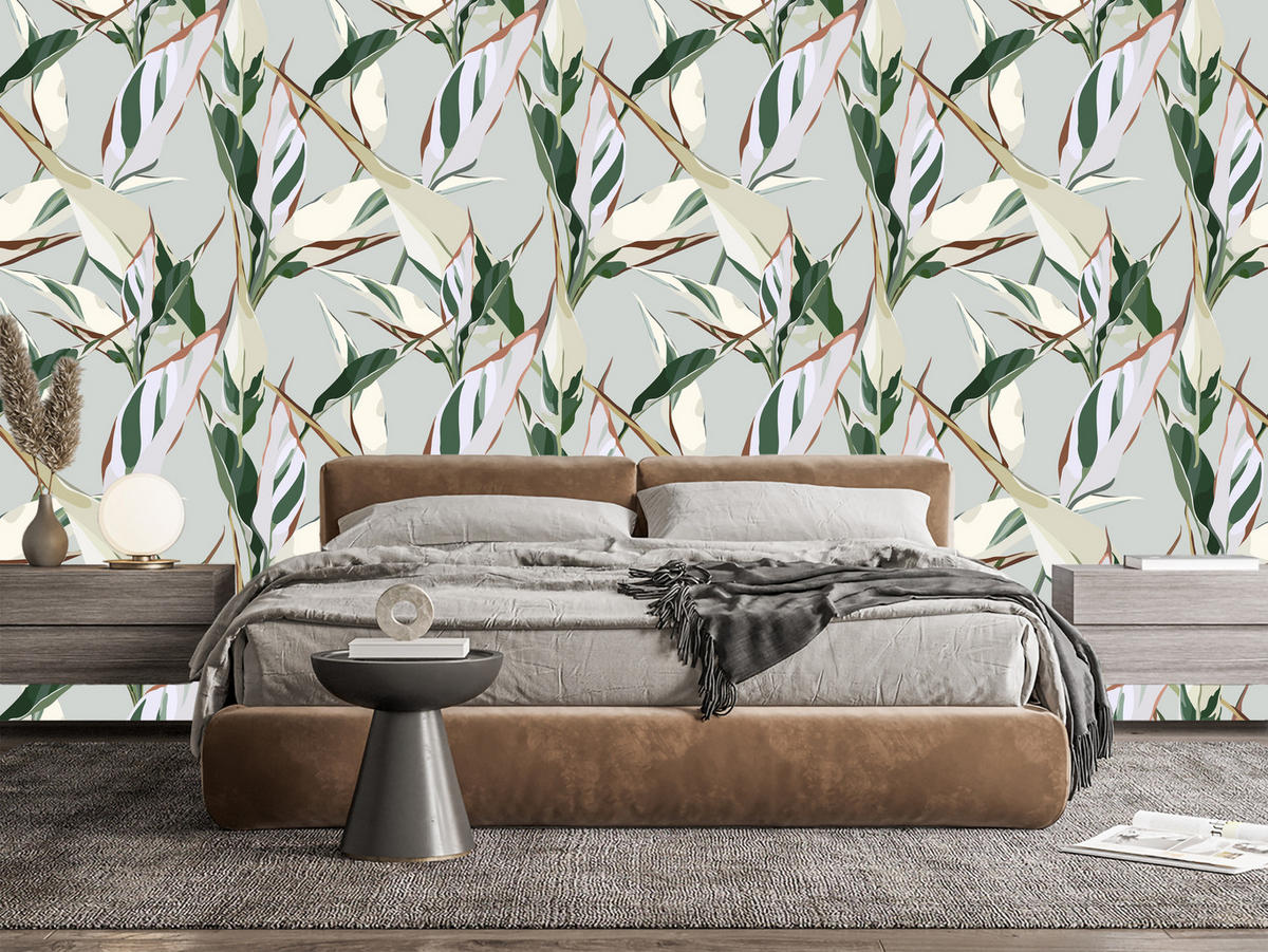 VLIESTAPETE Tropische Blätter und Paradiesblumen – Grün, Rosa, Beige – 50x1000 cm - Beige/Rosa, Papier (50/1000cm) - Muralo