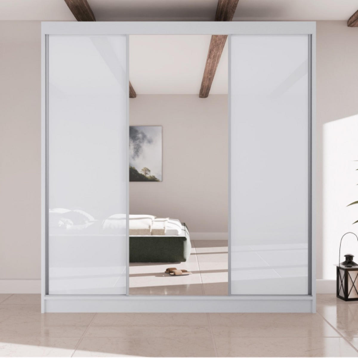 SCHRANK Weiß VIOLA V200 Mit Spiegel - Transparent/Weiß, Holzwerkstoff (200/215/61cm) - Sepro Meble