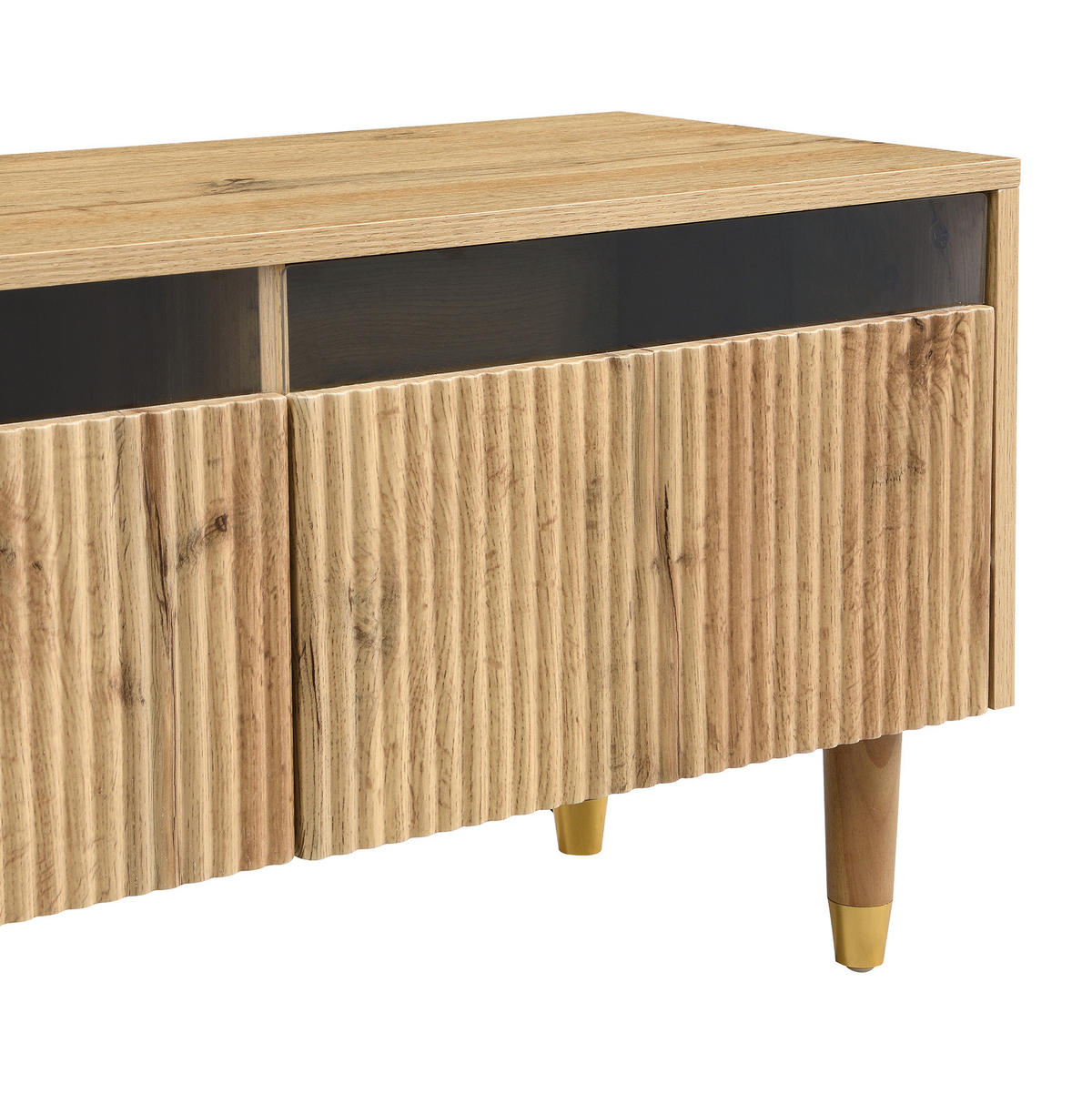 WOHNZIMMERSET TV-Schrank & Couchtisch mit LED 2er-Set Holzfarben-Gold - Braun, Holzwerkstoff (35/45/178cm) - Beauniv