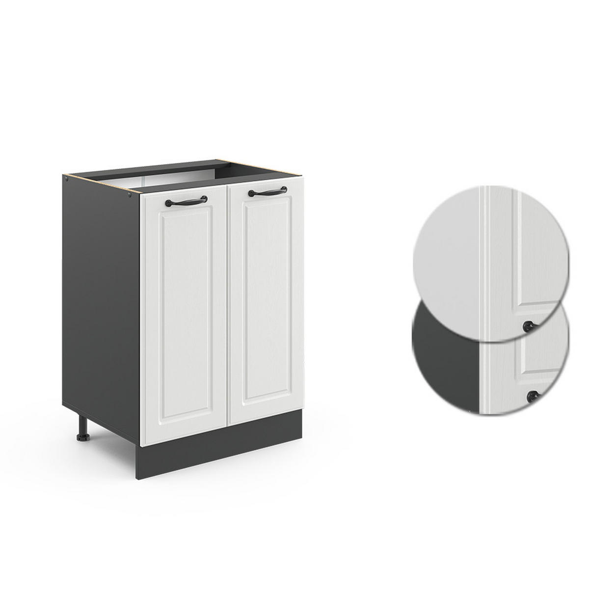 KÜCHENUNTERSCHRANK R-Line Weiß Landhaus 60 cm, AP Anthrazit - Anthrazit/Creme, Holzwerkstoff (60/81.6/60cm) - Vicco