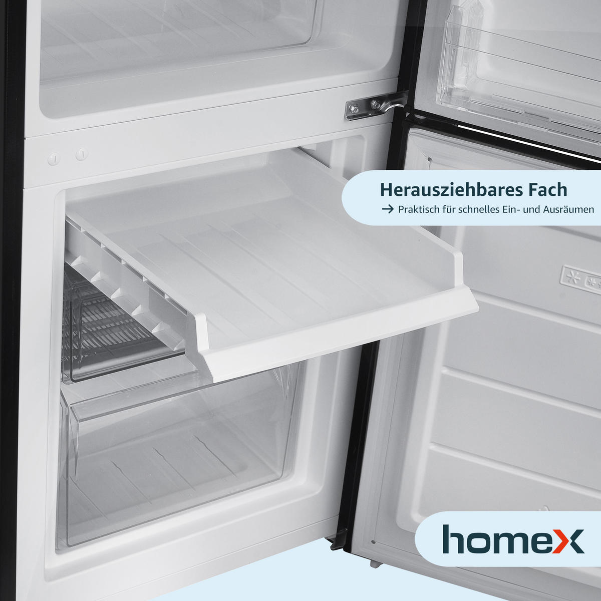 KÜHL-GEFRIER-KOMBINATION, freistehend, 173 Liter Nutzinhalt, 4-Sterne Gefrieren, Höhe 142,5 cm, 40 dB, Kühlschrank mit Gefrierfach groß, CFS1110-B - Schwarz, Glas/Kunststoff (49.5/142.5/56cm) - homeX