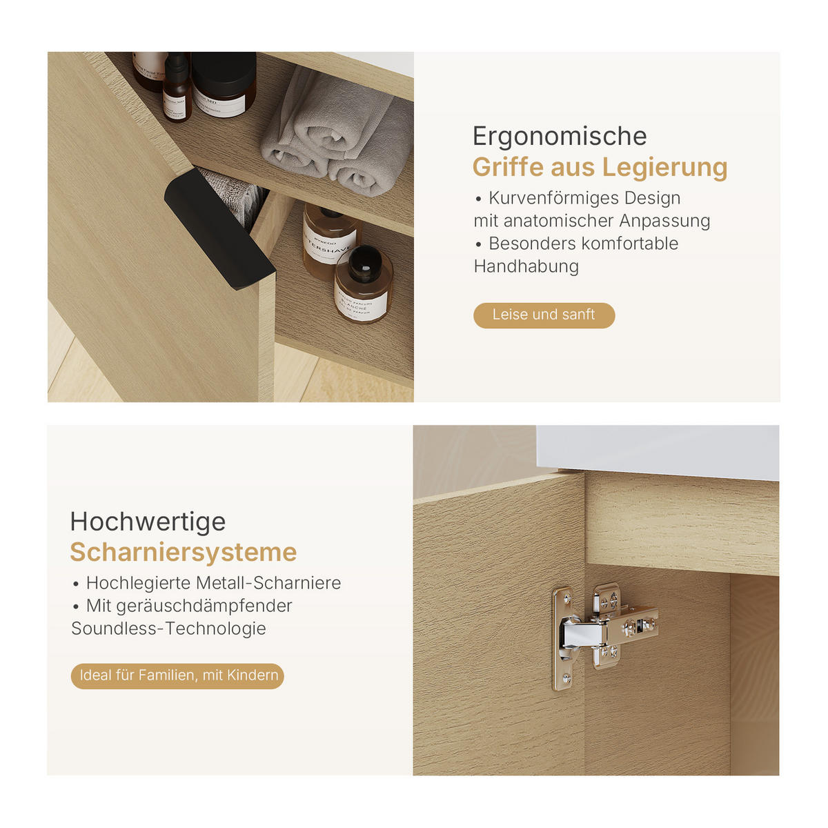 WASCHTISCHKOMBI 41,7 cm Eiche Natur mit Keramik-Waschbecken - Eichefarben/Schwarz, Holzwerkstoff (41.7/64.6/24cm) - EMKE