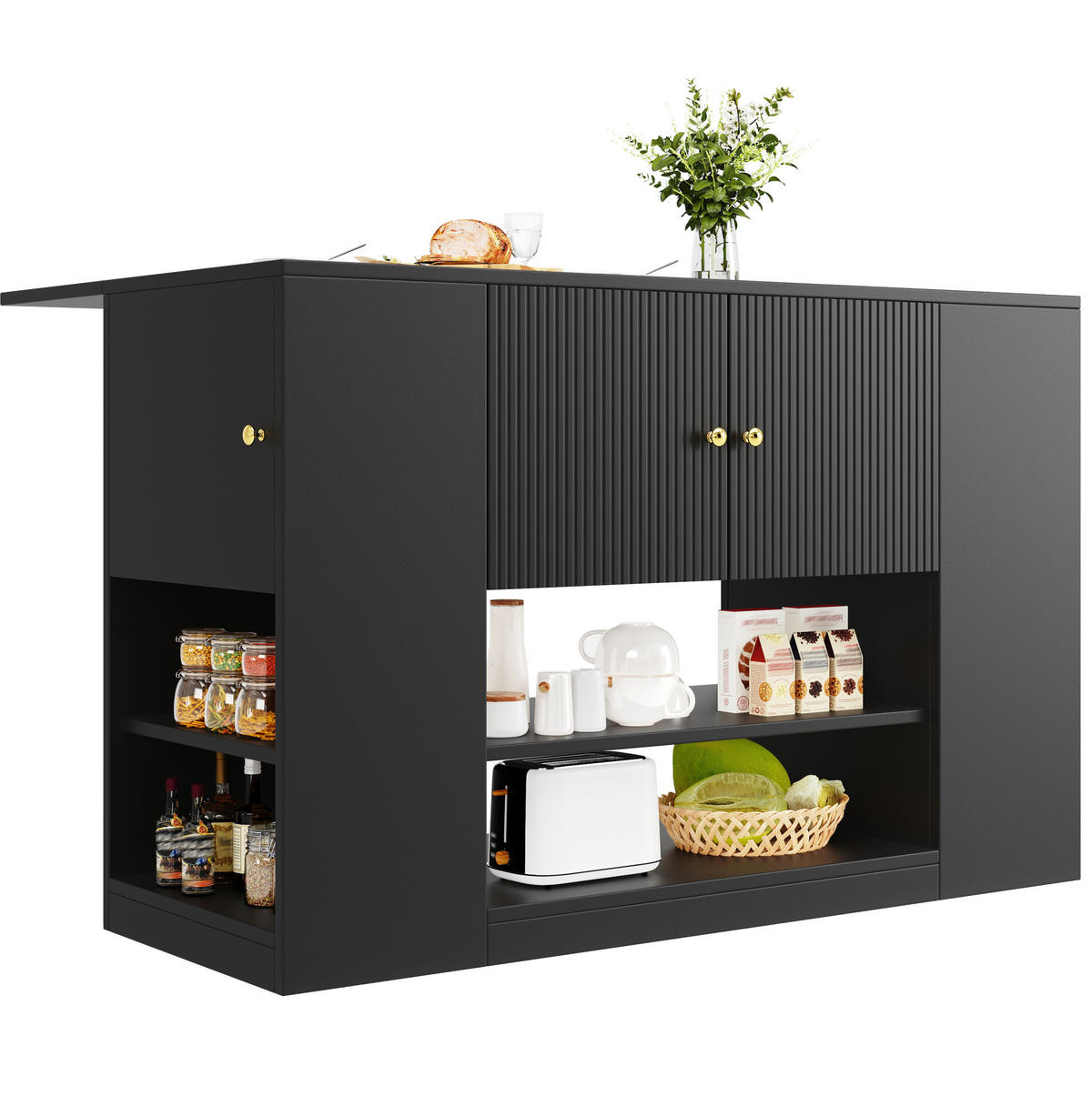 KÜCHENINSEL mit Klapptisch 140 x 40 x 90 cm Schwarz MDF - Schwarz, Holz (40/90/140cm) - Beauniv