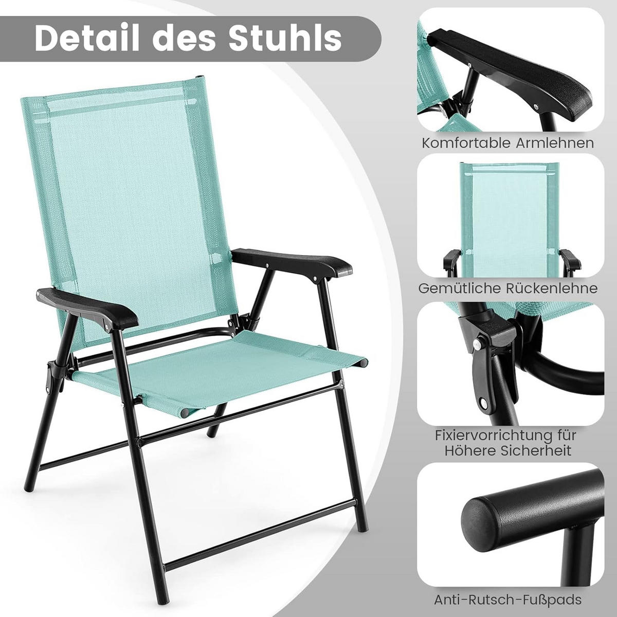 KLAPPSTÜHLE Türkis(2er-Set) - Türkis, Metall (60/93/65cm) - COSTWAY