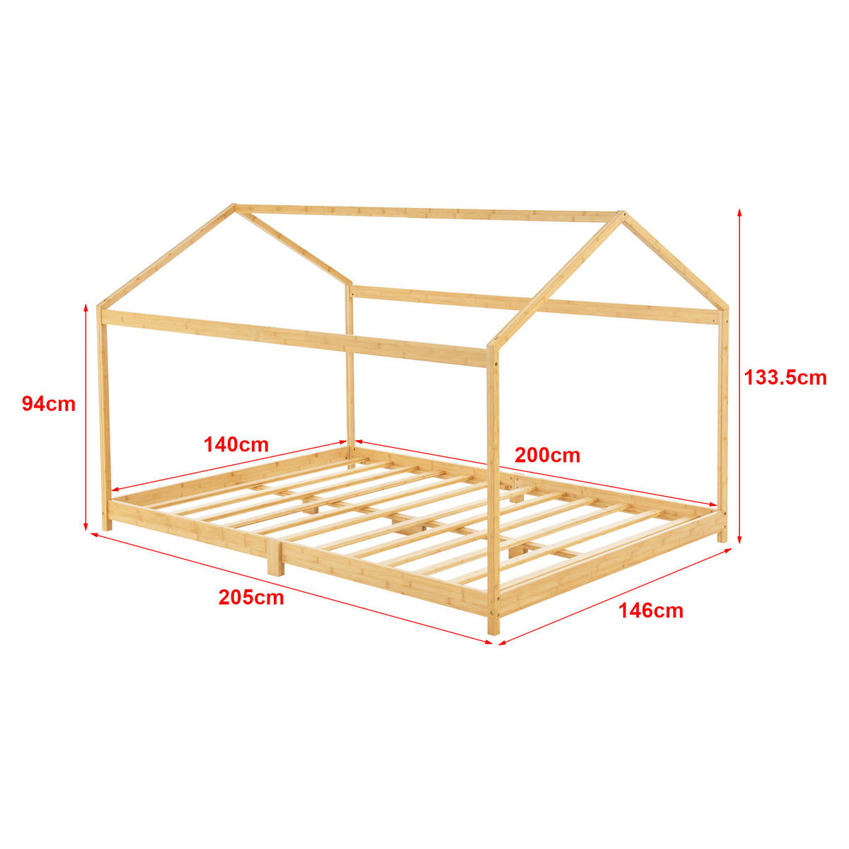HAUSBETT Vindafjord - Naturfarben, Holz (140/200cm) - [en.casa]
