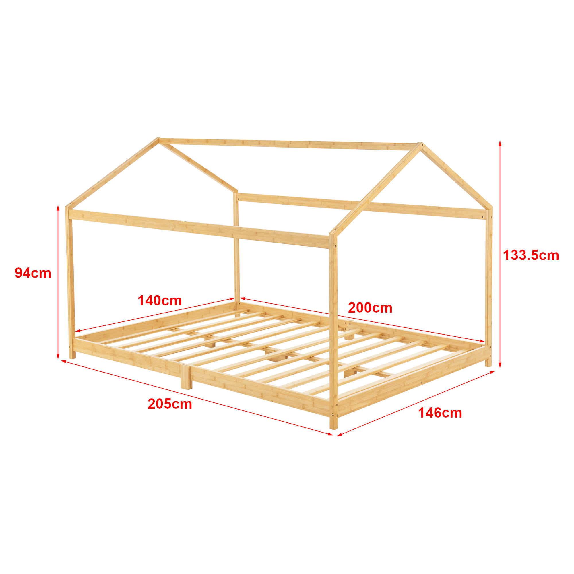 Thumbnail - [en.casa] Hausbett, Natur, Holz, Bambus, 140x200 cm, Kinder- & Jugendzimmer, Kindermöbel, Kinderbetten, Hausbetten