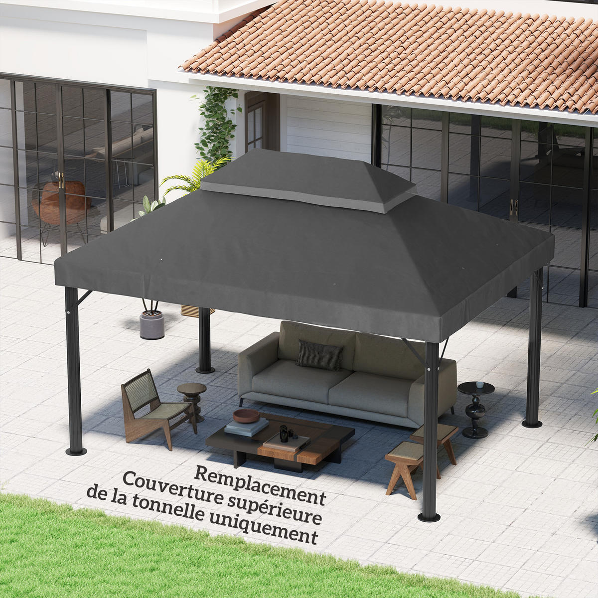 ERSATZDACH, 4x3 m für Pergola, Doppeldach, Polyester 370 g/m², grau, Ablauflöcher - Multicolor, Textil (400/300cm) - FORIOUS