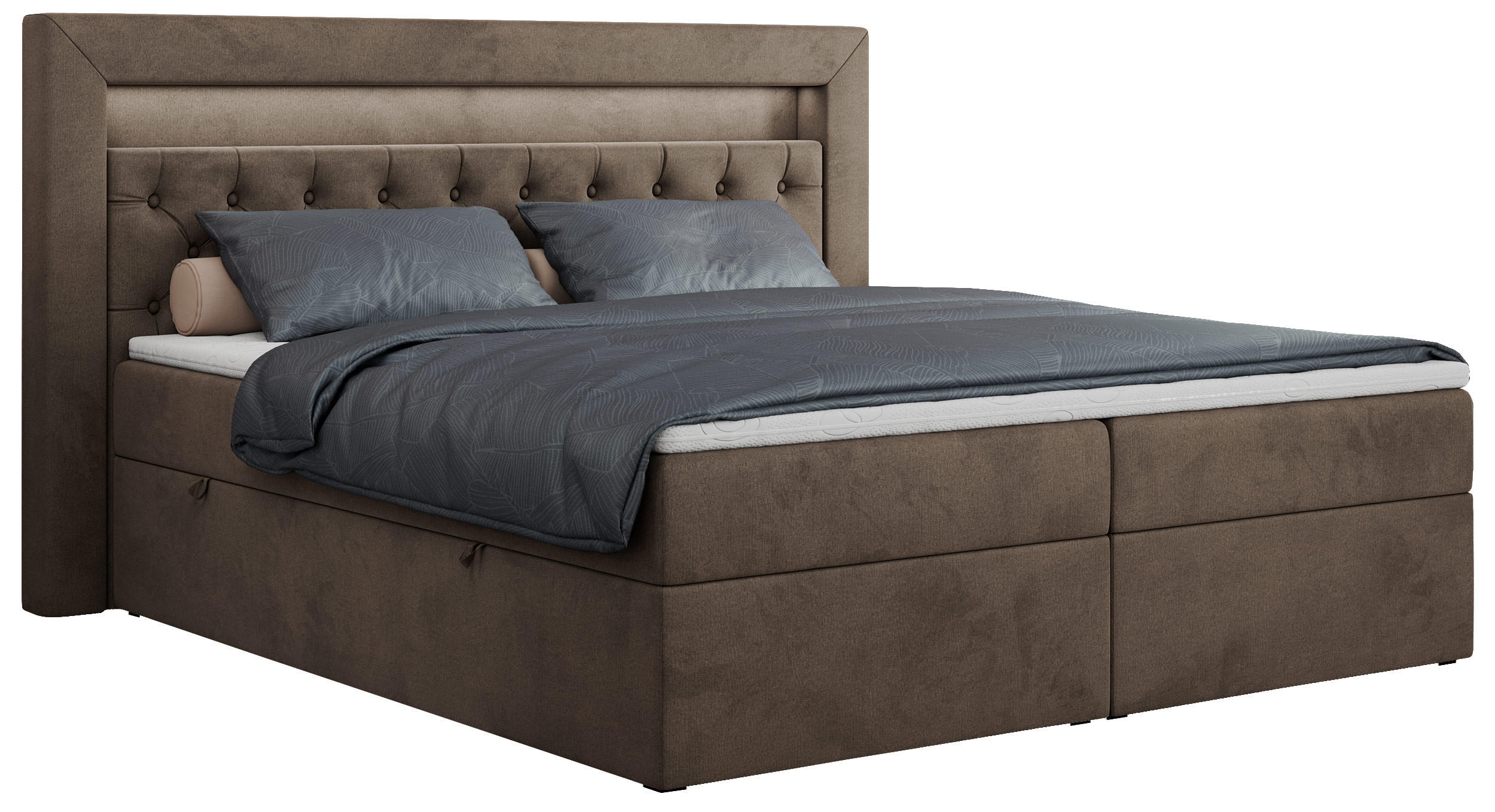 BOXBETT GOLD-6 LED 120/200 Braun Velvet - H3 - Braun, Holz/Textil (120/200cm) - MKS