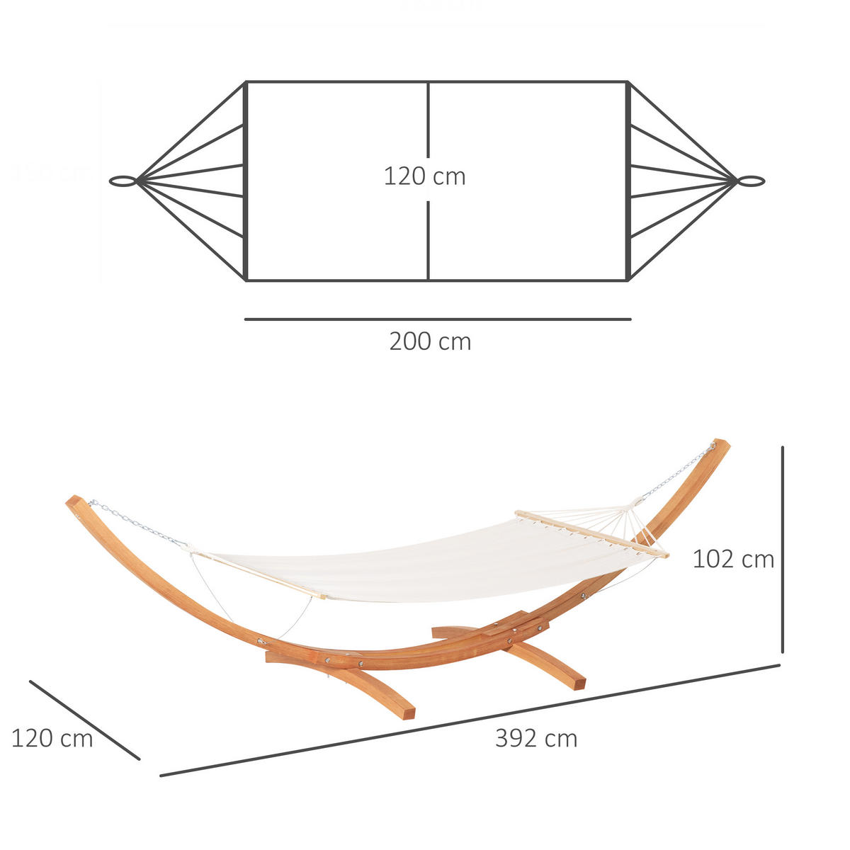 HÄNGEMATTE mit Gestell DE-13580 mit Holzgestell Creme & Braun - Weiß, Holz (120/102/392cm) - ComfortXL