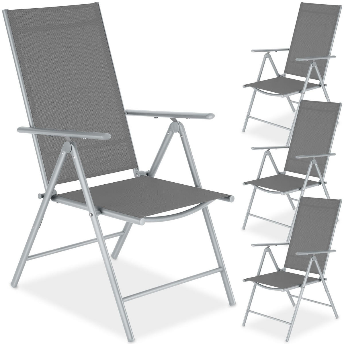 GARTENSTUHL 4er Set Marcellino, 54,5 x 65 x 107,5 cm, silber - Silberfarben, Metall (64.5/107.5/65cm) - tectake