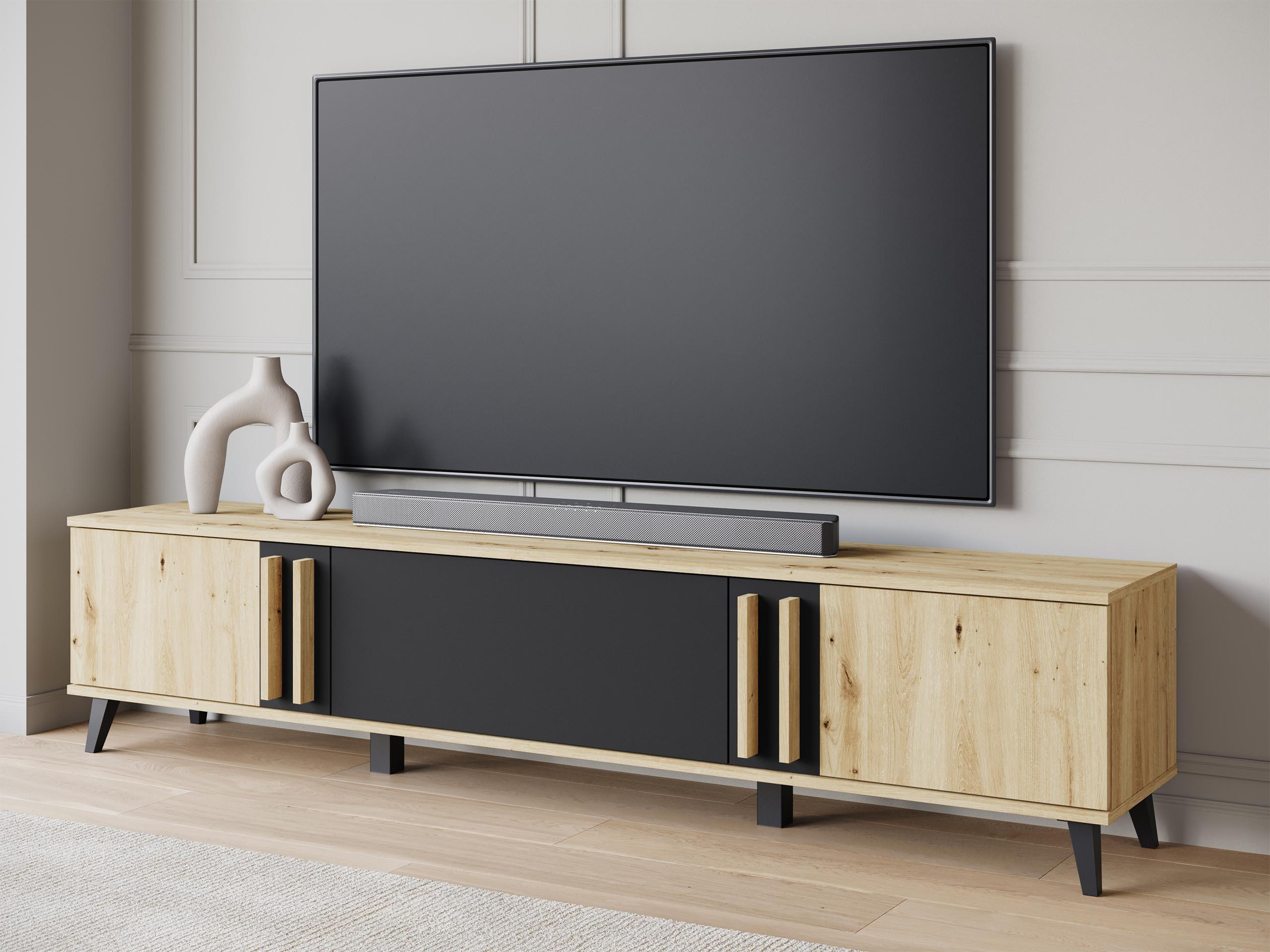 TV-LOWBOARD Helsinki 183 - Schwarz/Graphitfarben, Holzwerkstoff/Kunststoff (180/70/33cm) - MIRJAN24