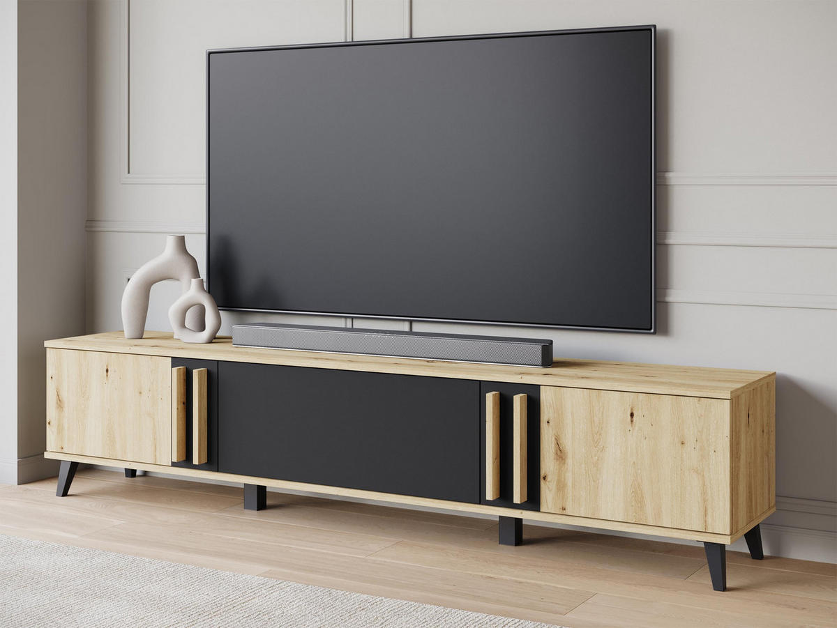 TV-LOWBOARD Helsinki 183 - Schwarz/Graphitfarben, Holzwerkstoff/Kunststoff (180/70/33cm) - MIRJAN24