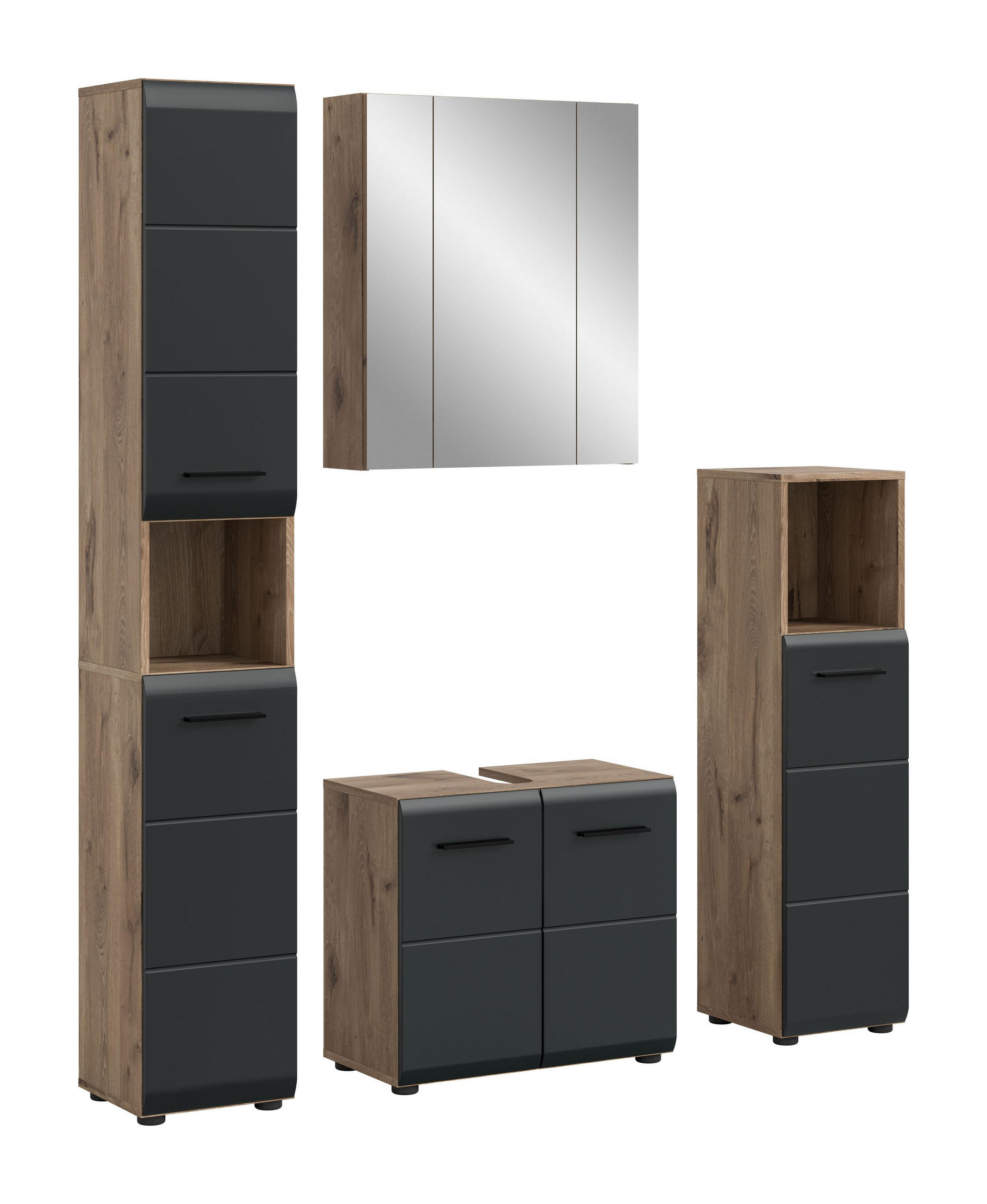 BADEZIMMER Alba 4-tlg. (B/H/T: ca. 150/185/30 cm) in Nox Oak /schwarz matt - Eichefarben, Holz (150/185/30cm)